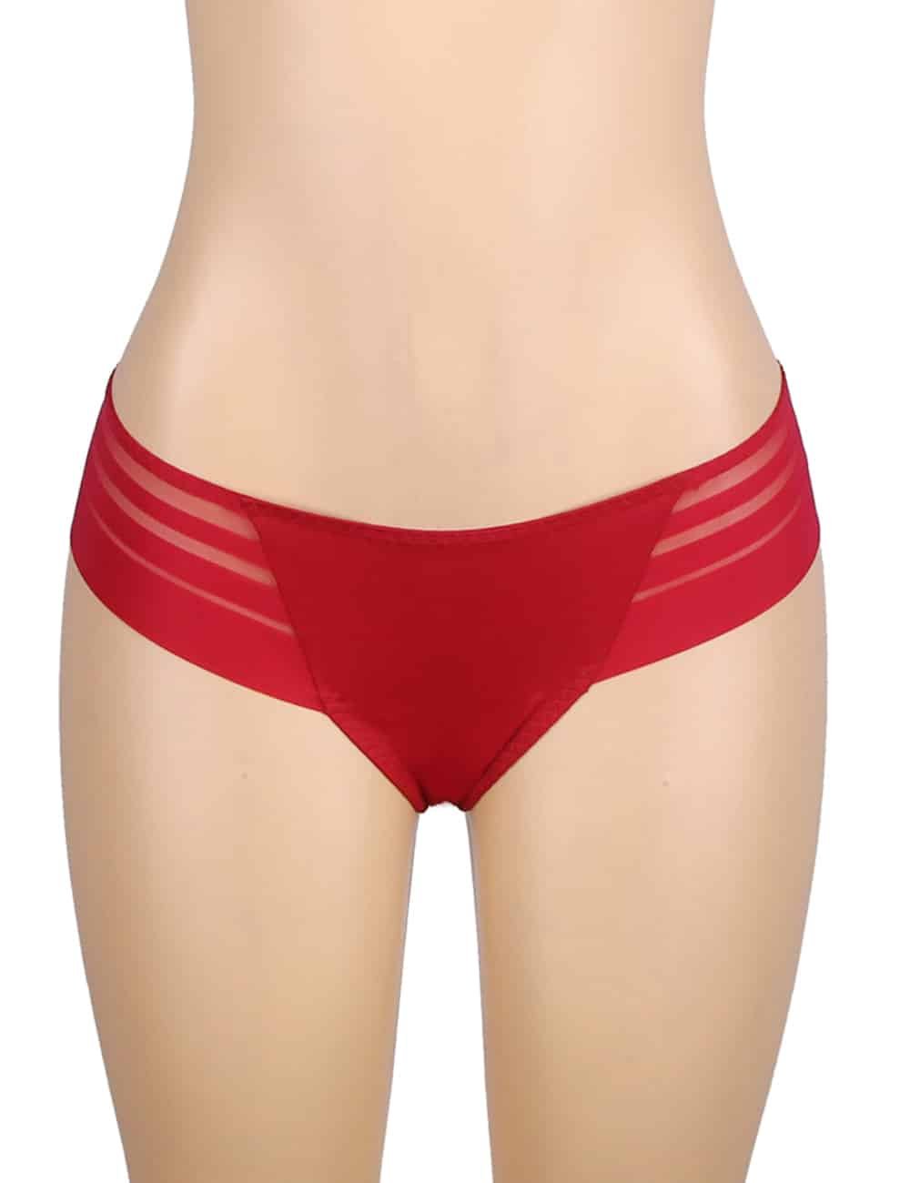 Burgundy Sexy Striped Mesh Patchwork Swimming Fabric Women's Panties - Image 6