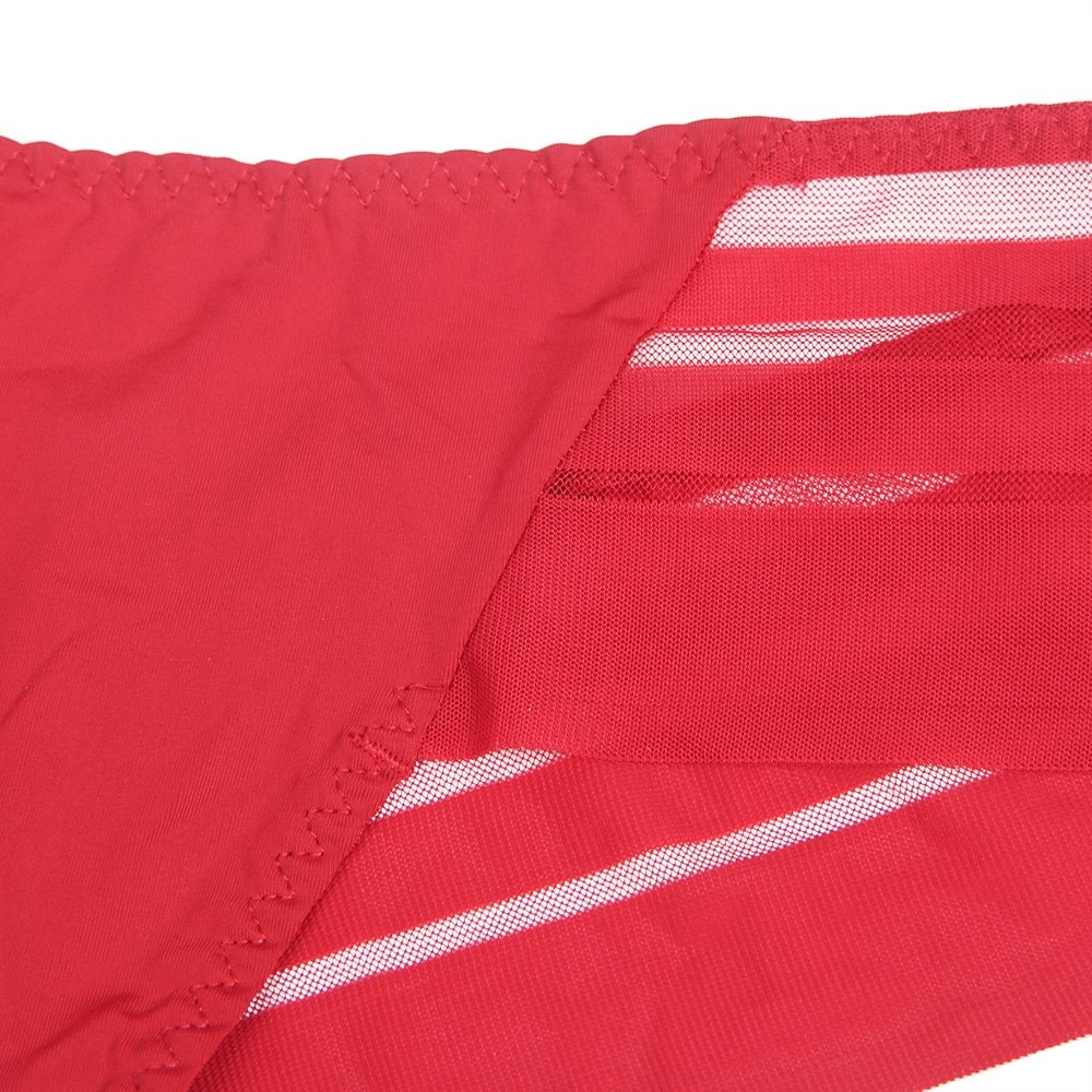 Burgundy Sexy Striped Mesh Patchwork Swimming Fabric Women's Panties - Image 11
