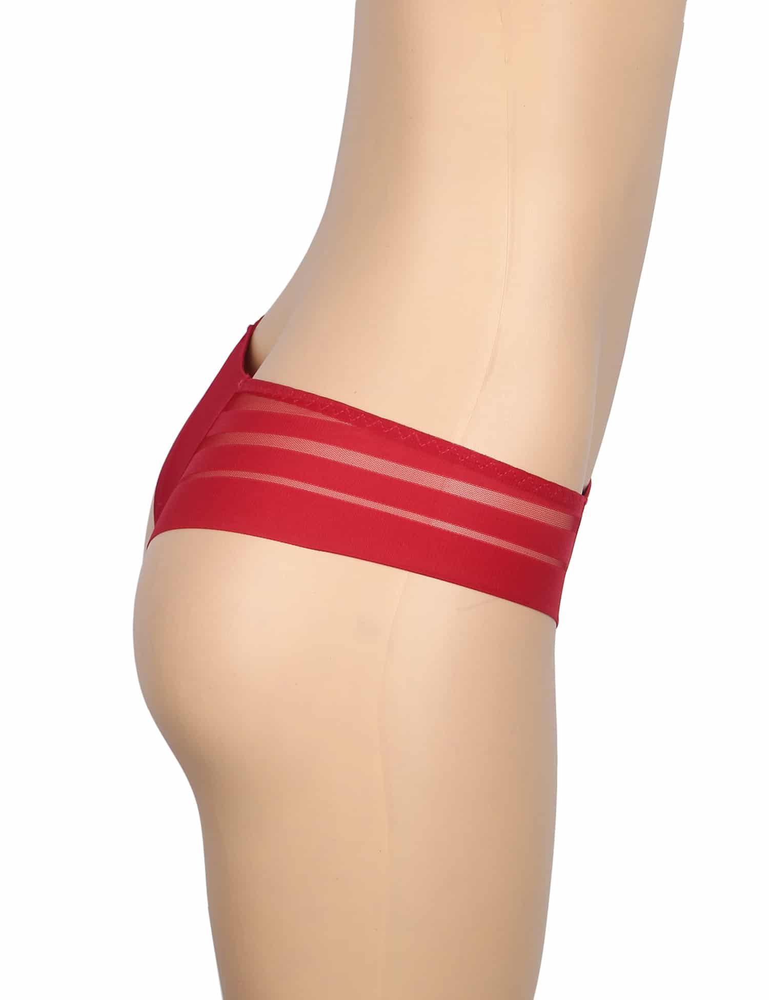 Burgundy Sexy Striped Mesh Patchwork Swimming Fabric Women's Panties - Image 8