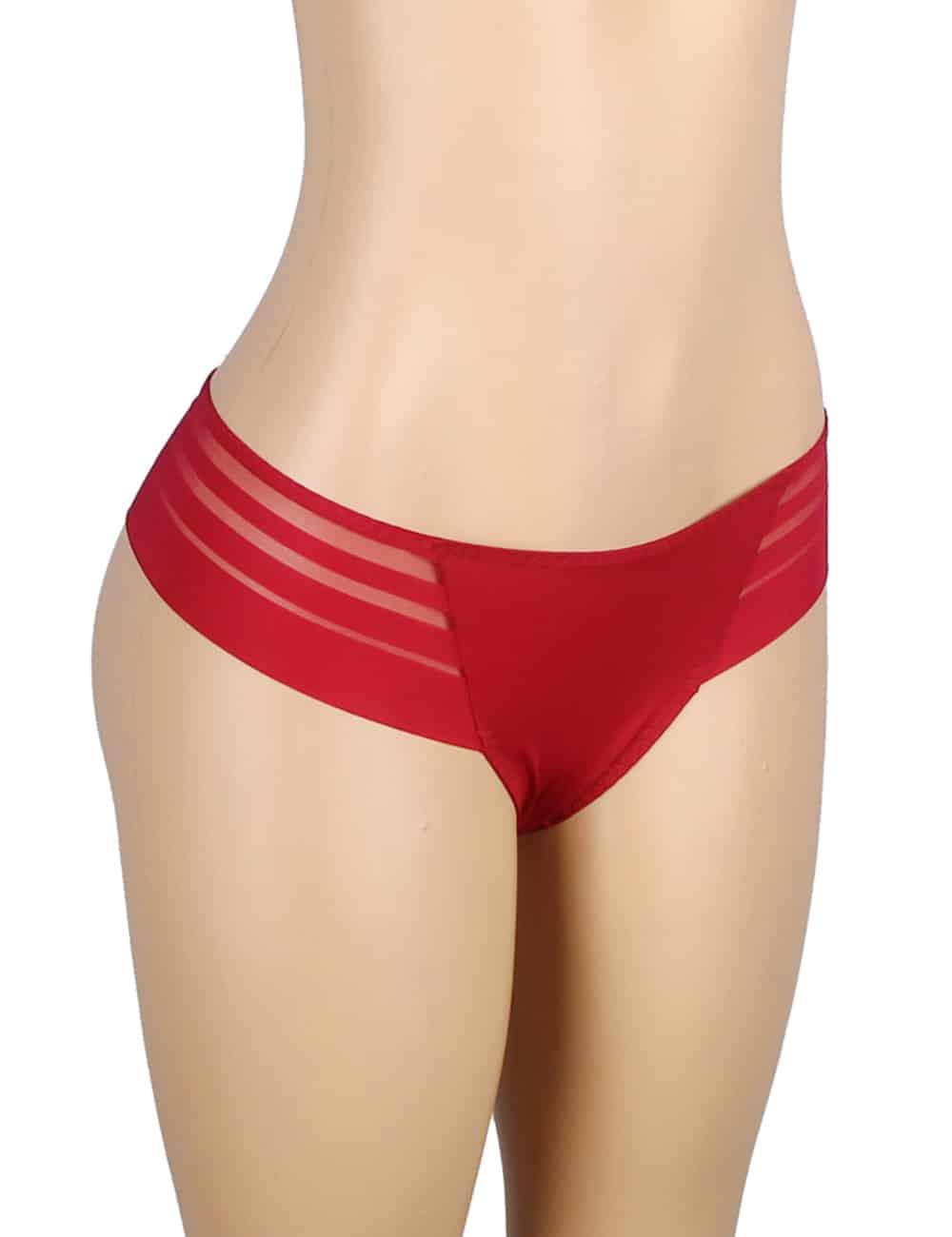 Burgundy Sexy Striped Mesh Patchwork Swimming Fabric Women's Panties - Image 7