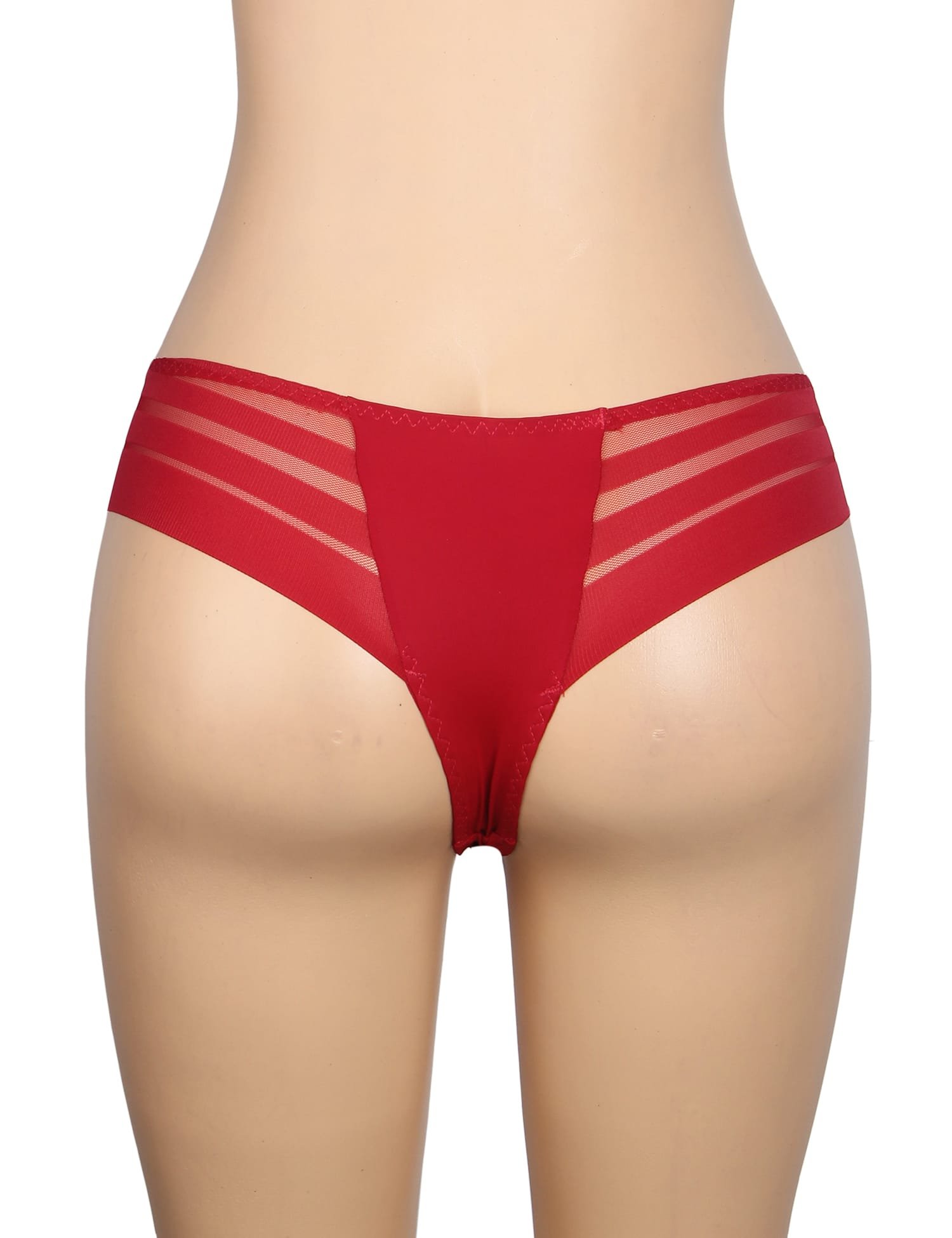 Burgundy Sexy Striped Mesh Patchwork Swimming Fabric Women's Panties - Image 9