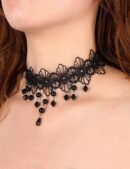 Black Sexy Hollow Lace Floral Bead Pendant Necklace