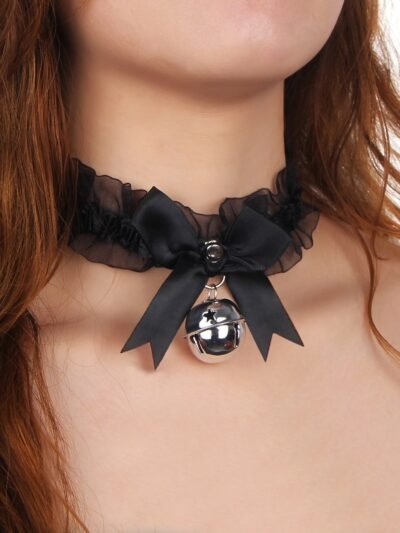 Black Sexy Bow Lace Bell Neck Ring