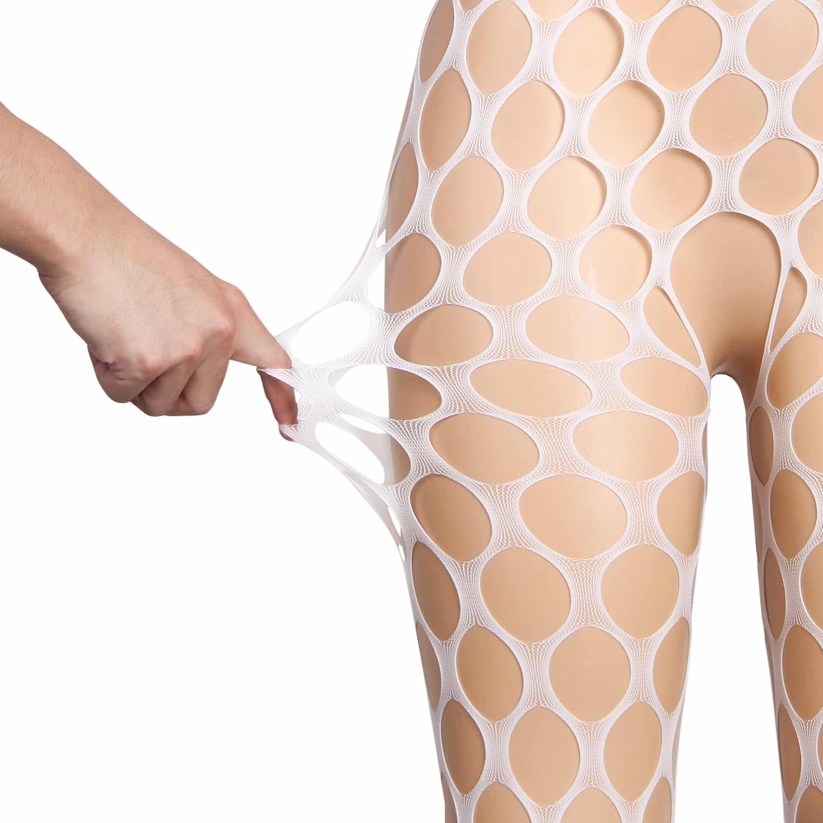 White Sexy Luminous Big Mesh Fishnet Long Sleeves Open Crotch Bodystocking - Image 8