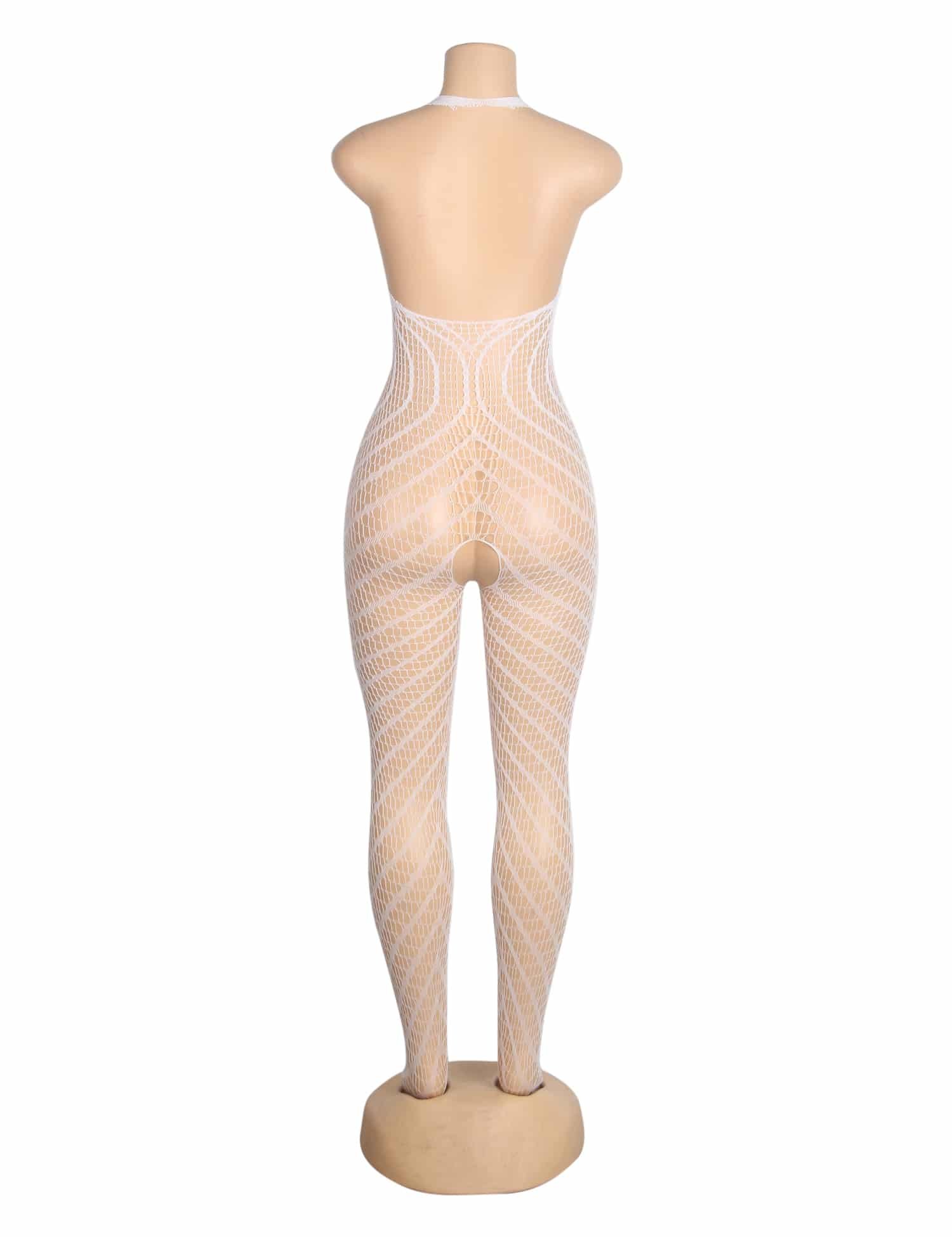 White Sexy Luminous Halter Neck Open Crotch Bodystocking - Image 8