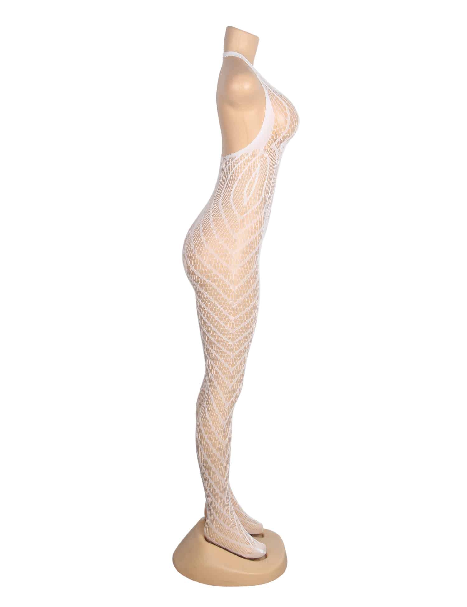 White Sexy Luminous Halter Neck Open Crotch Bodystocking - Image 7