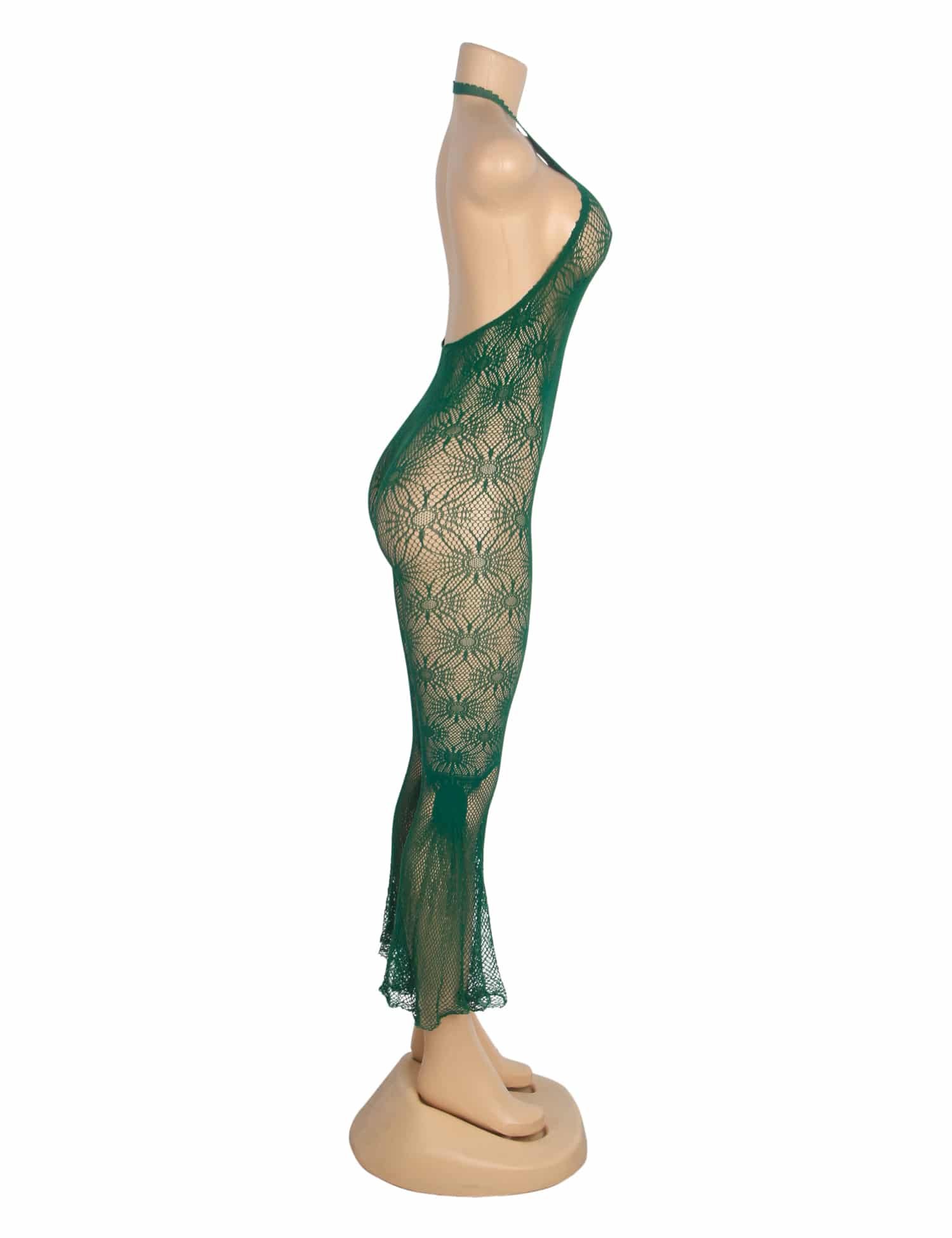 Green Sexy Jacquard Halter Neck Bodysuit - Image 5