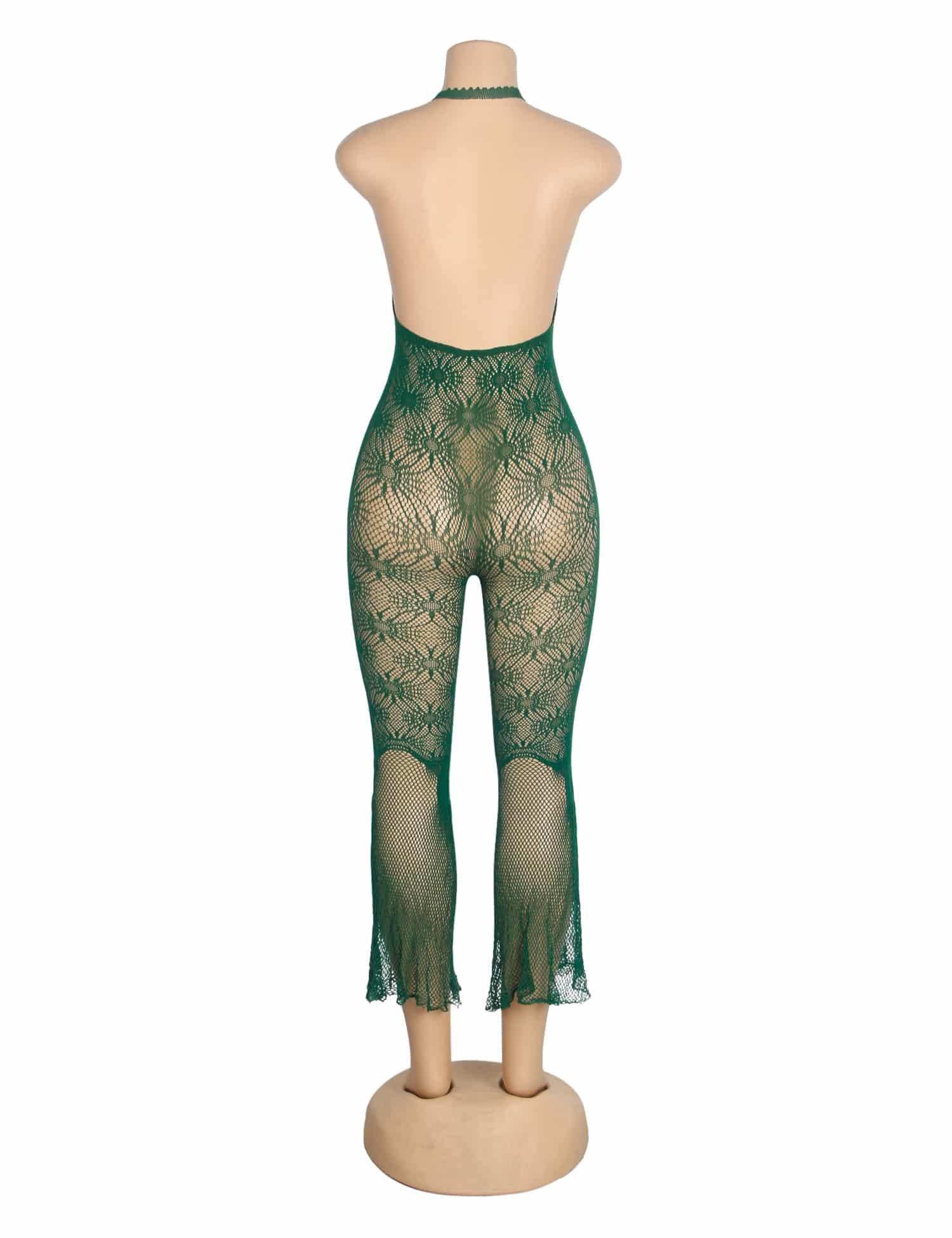Green Sexy Jacquard Halter Neck Bodysuit - Image 6