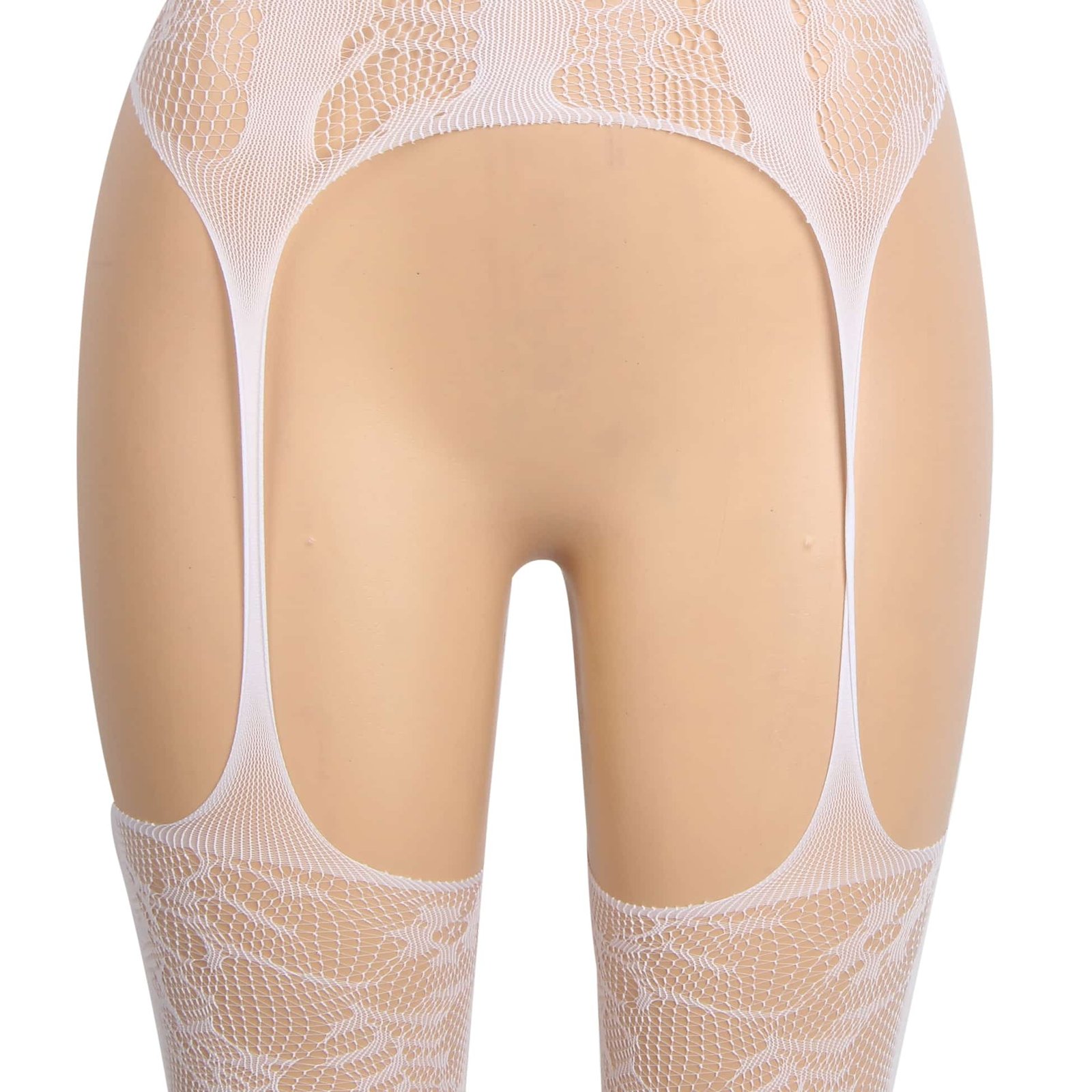 White Sexy Jacquard Halter Neck Bodystocking - Image 9