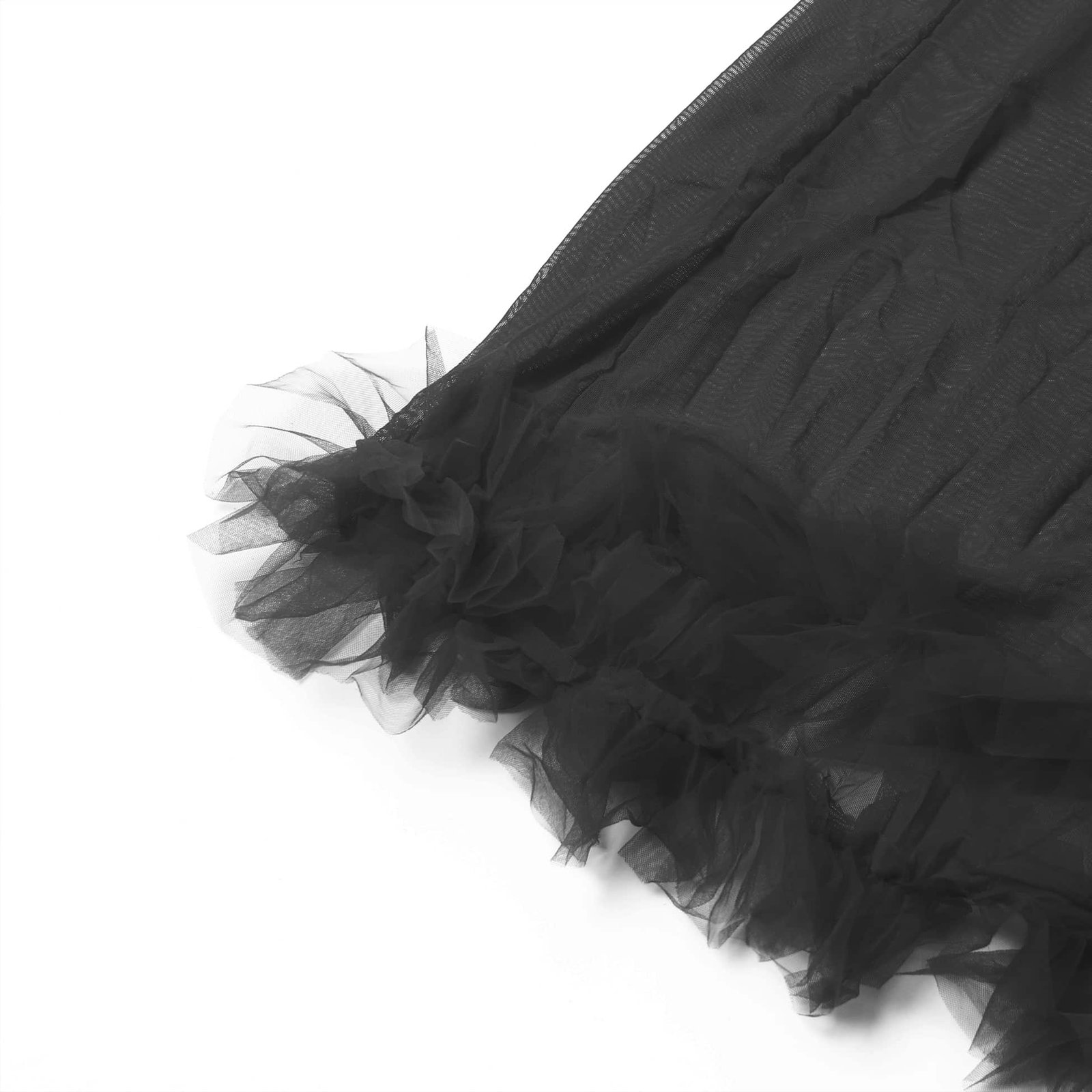 Black Sexy Mesh Ruffled Long Robe With Belt - Image 10