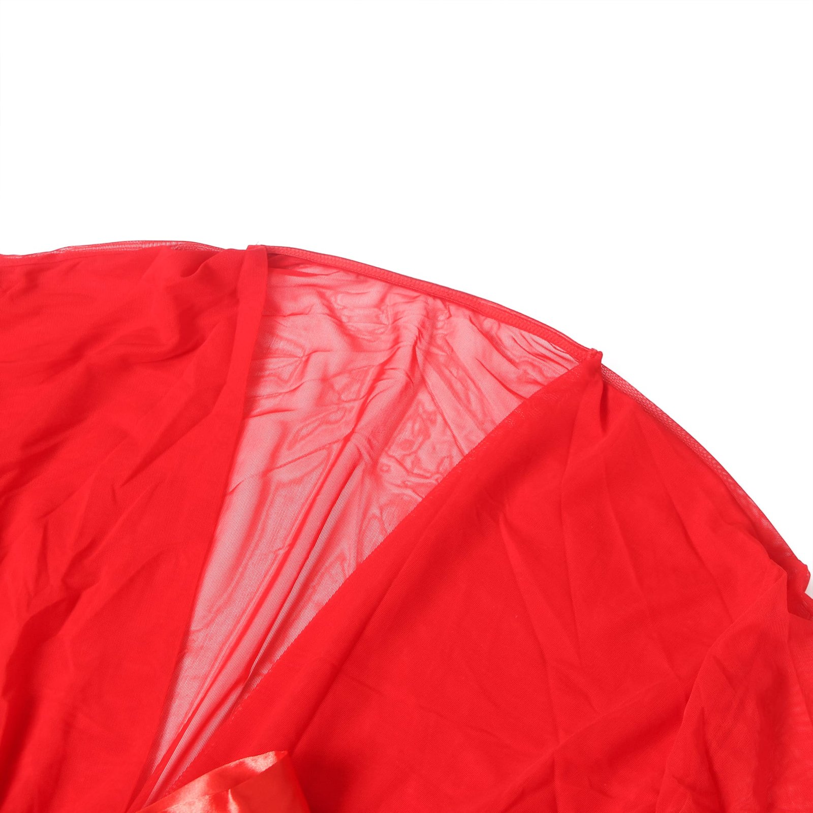 Red Sexy Mesh Ruffled Long Robe With Belt - Image 11