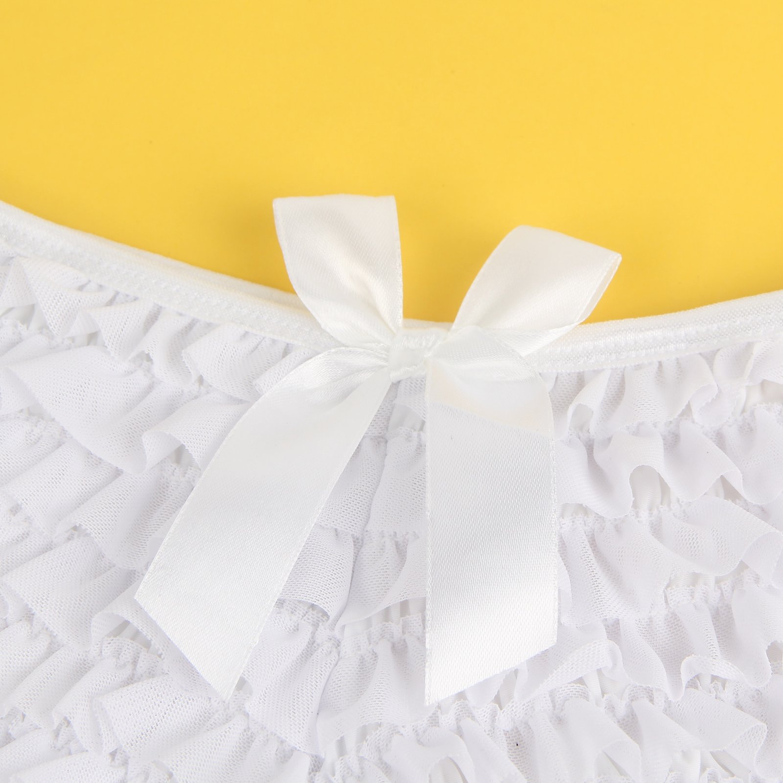White Sexy Mesh Swimsuit Cloth Ruffled Women Underwear With Bow - Image 11