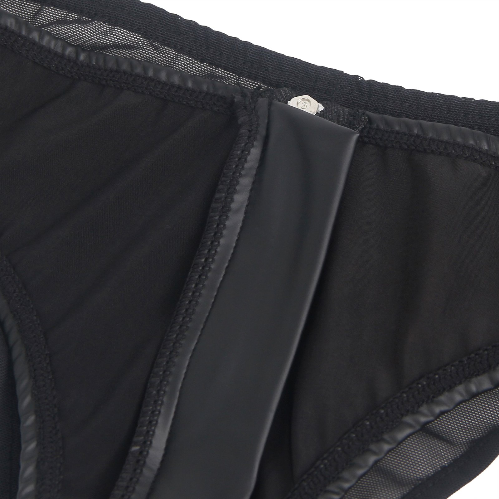 Black Sexy PU Leather Mesh Zipper Women Underwear - Image 13