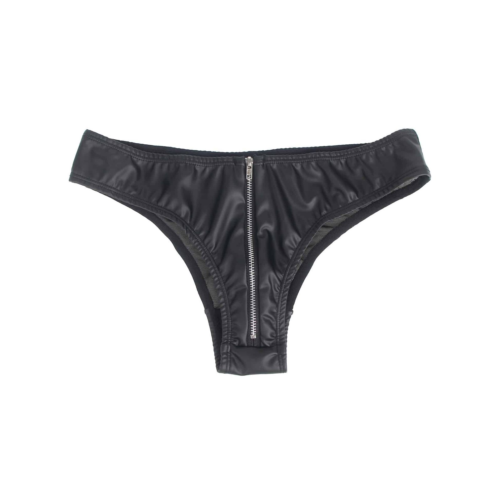 Black Sexy PU Leather Mesh Zipper Women Underwear - Image 7