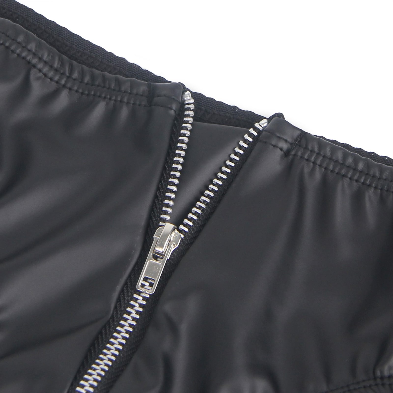 Black Sexy PU Leather Mesh Zipper Women Underwear - Image 9