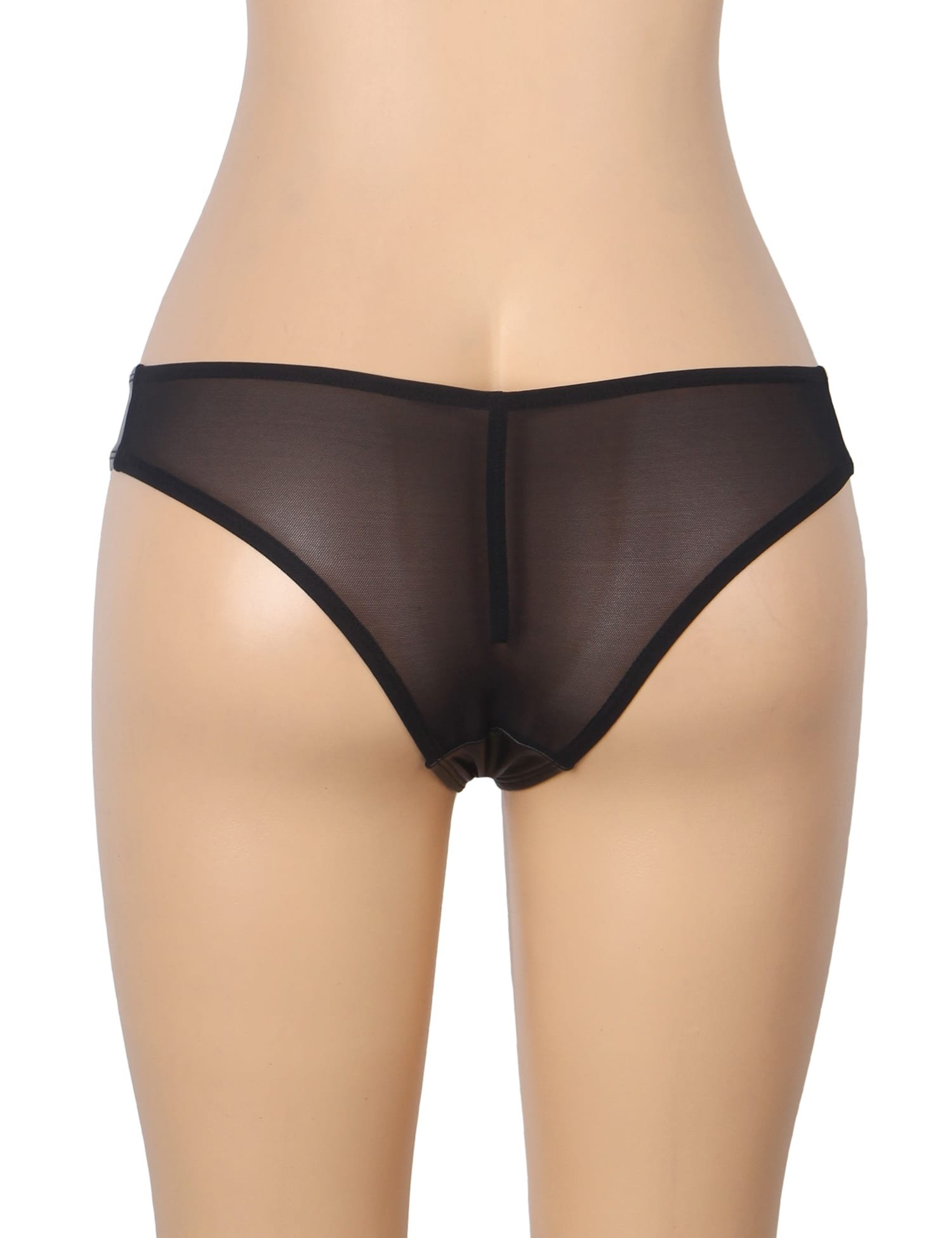 Black Sexy PU Leather Mesh Zipper Women Underwear - Image 6