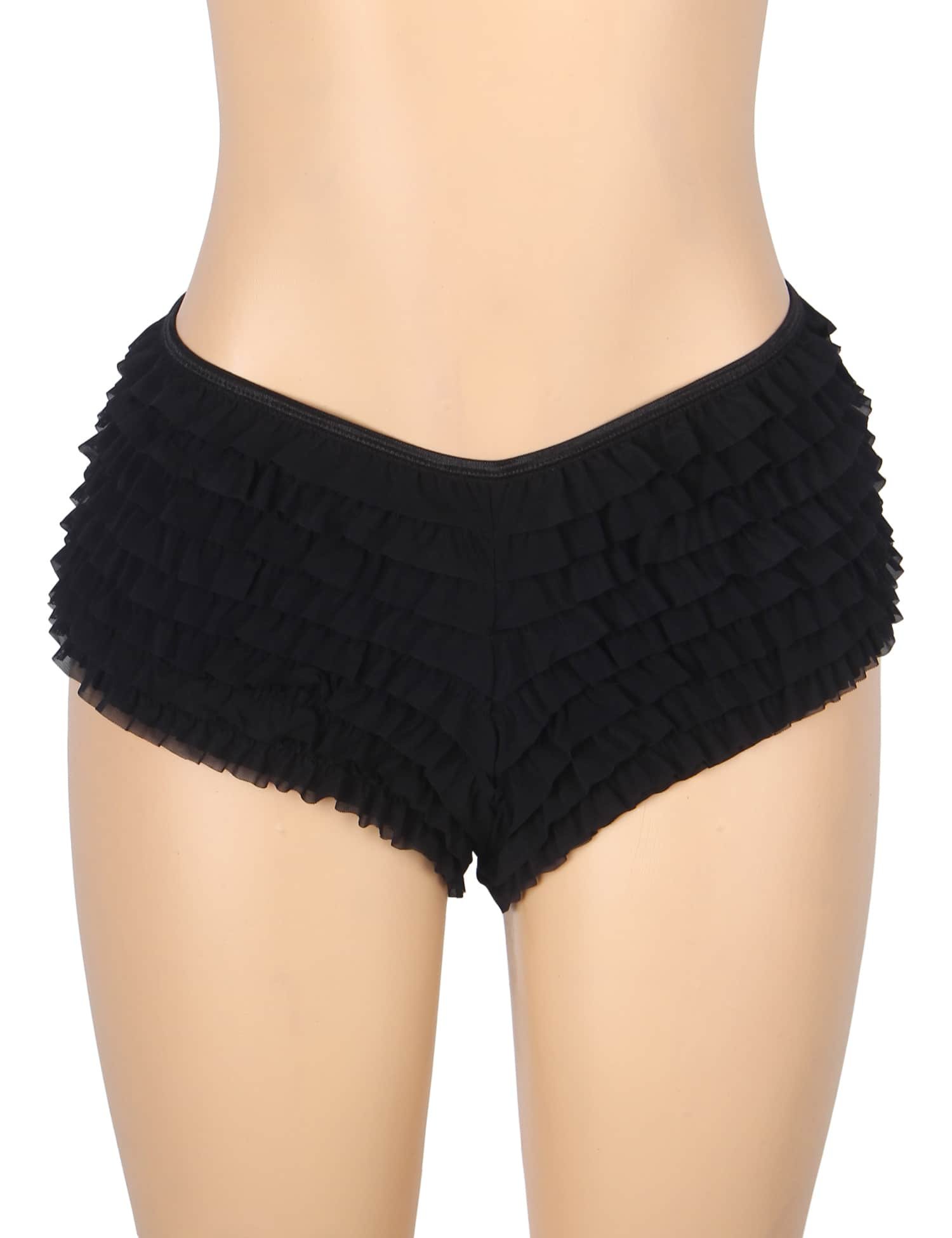 Black Sexy Mesh Swimsuit Cloth Ruffled Women Underwear With Bow - Image 6