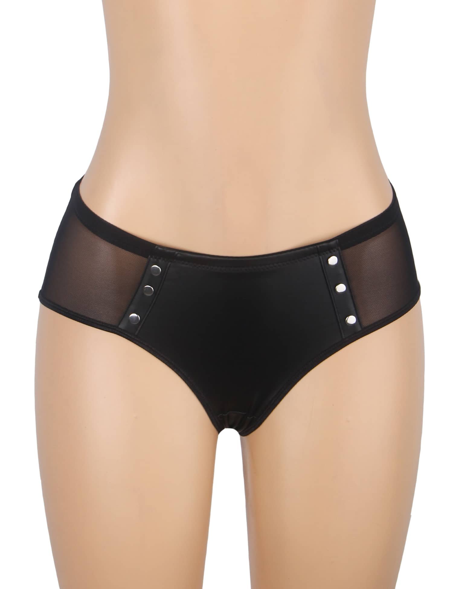 Black Sexy PU Leather Mesh Rivet Women Underwear - Image 6