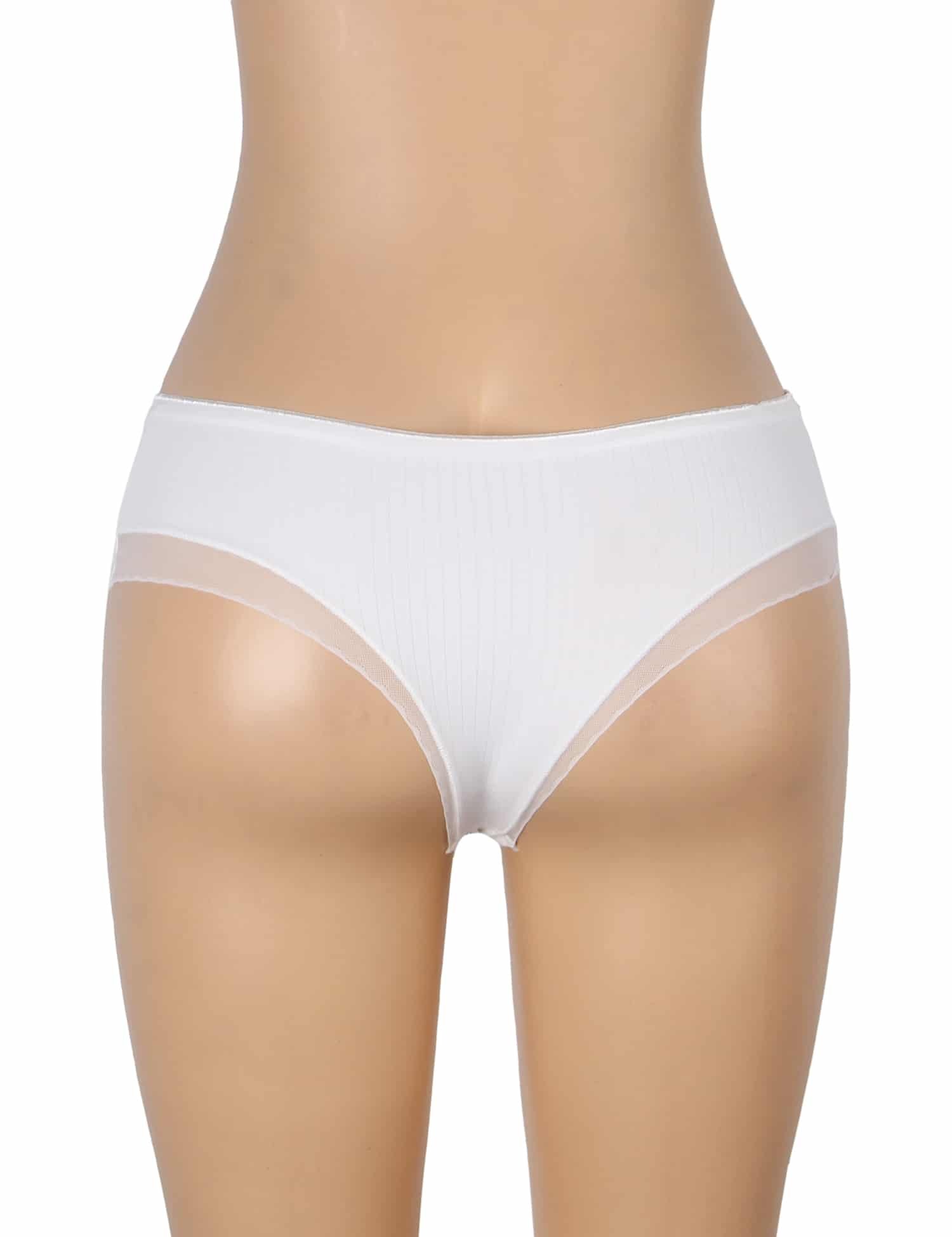White Sexy Striped Fabric And Mesh Bow Women Underwear - Image 9