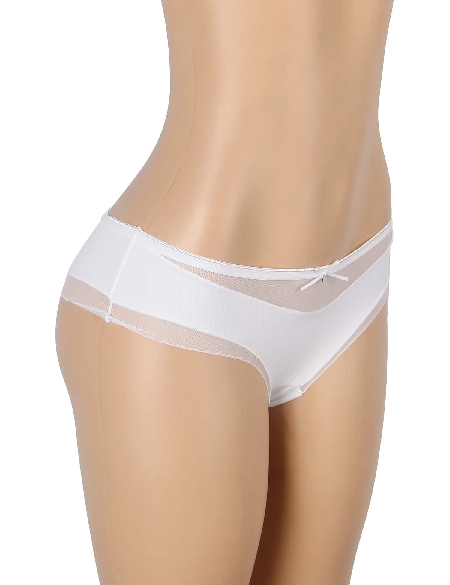 White Sexy Striped Fabric And Mesh Bow Women Underwear - Image 7