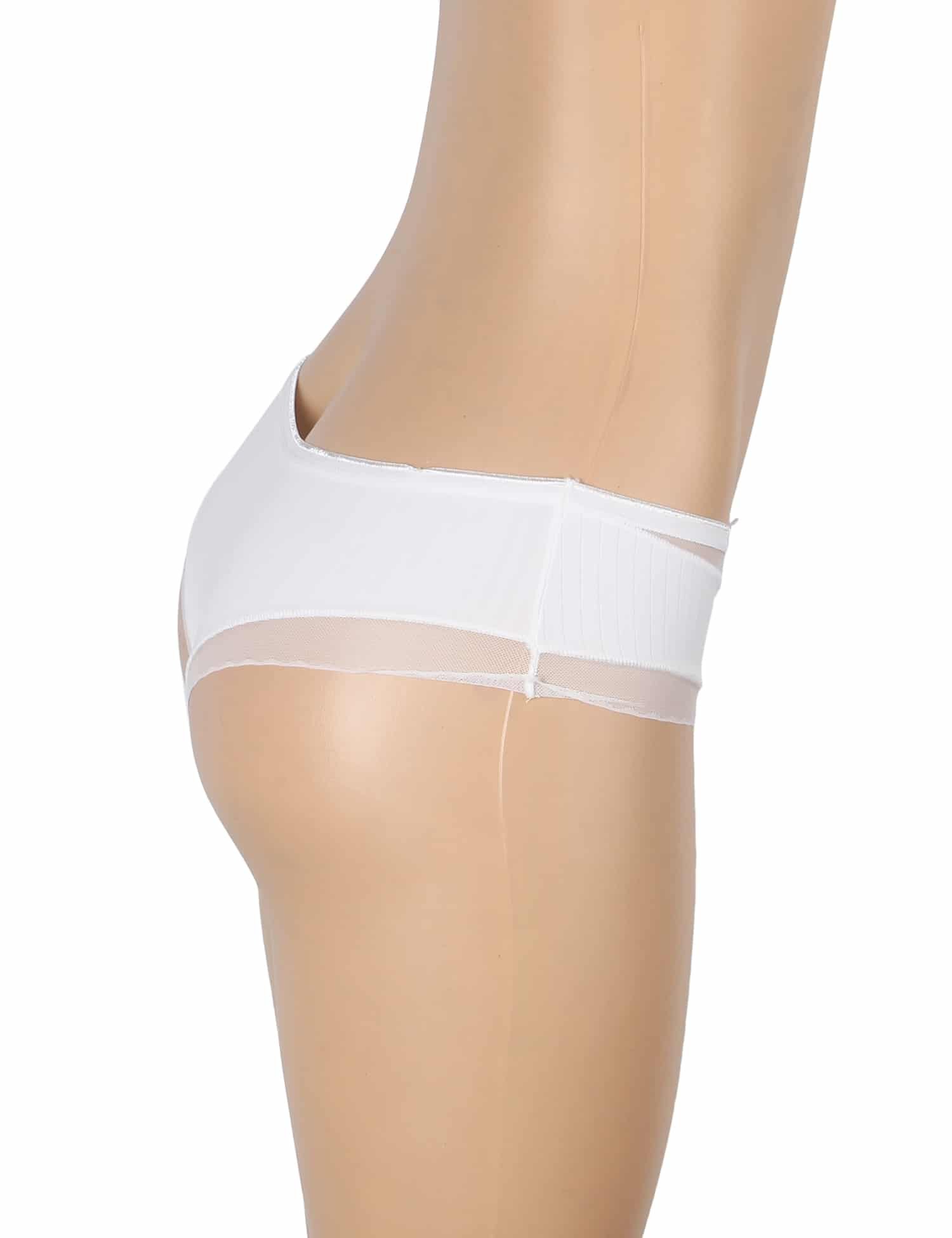 White Sexy Striped Fabric And Mesh Bow Women Underwear - Image 8