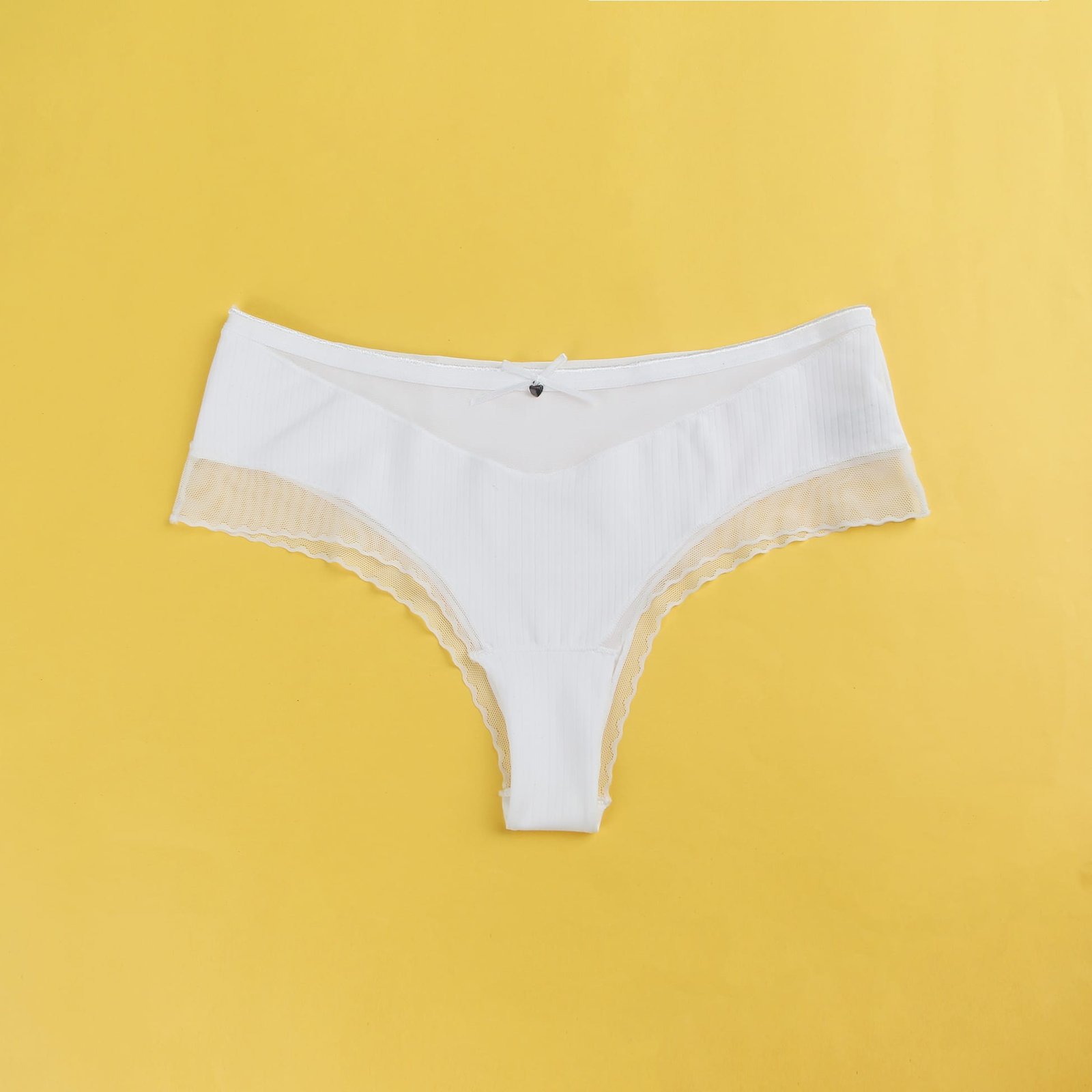 White Sexy Striped Fabric And Mesh Bow Women Underwear - Image 11