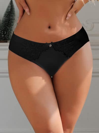 Black Sexy Striped Fabric Lace Bow Women Underwear