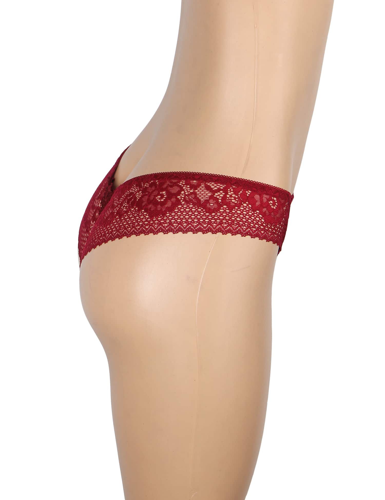 Burgundy See Through Sexy Lace Women Panty - Image 7
