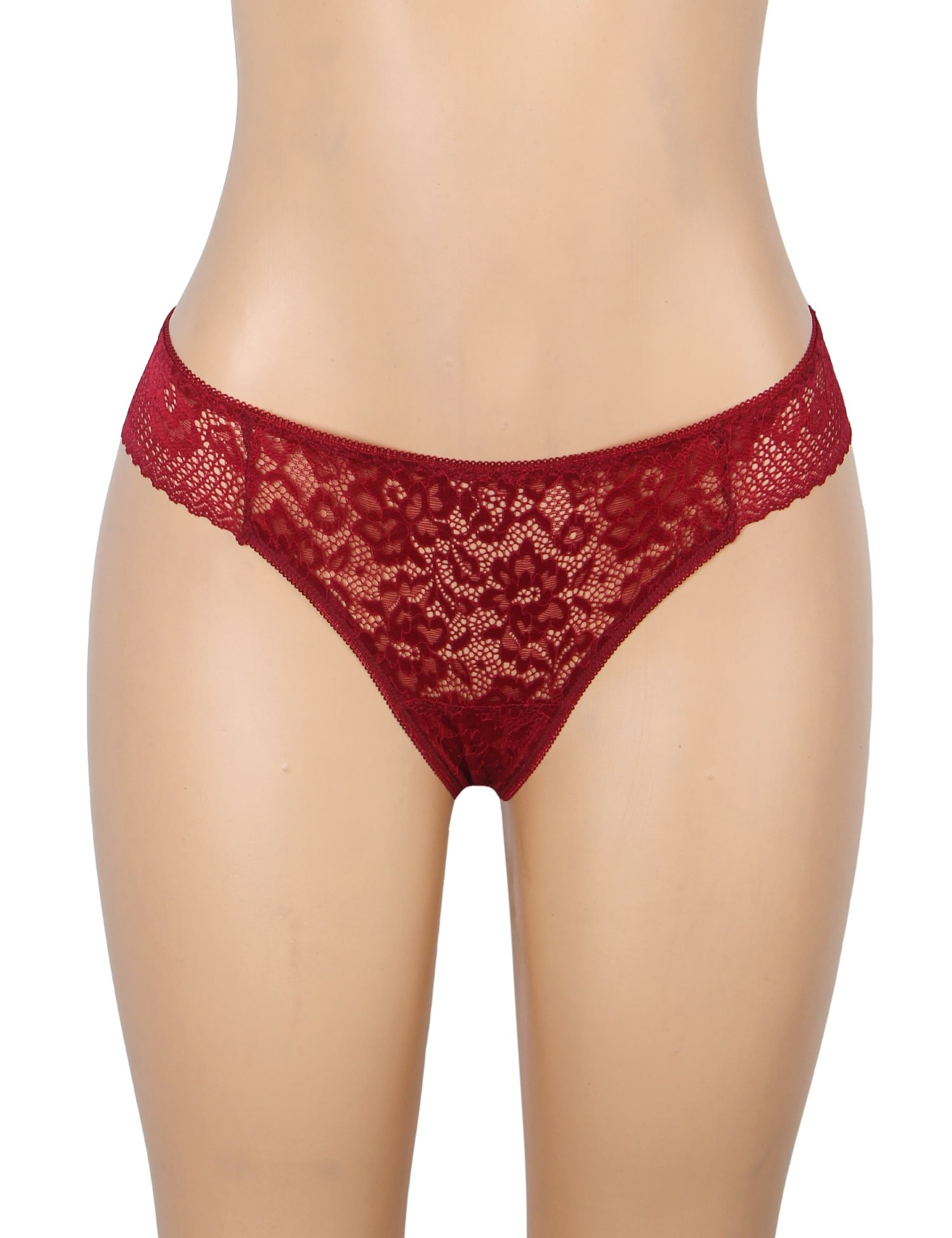 Burgundy See Through Sexy Lace Women Panty - Image 5